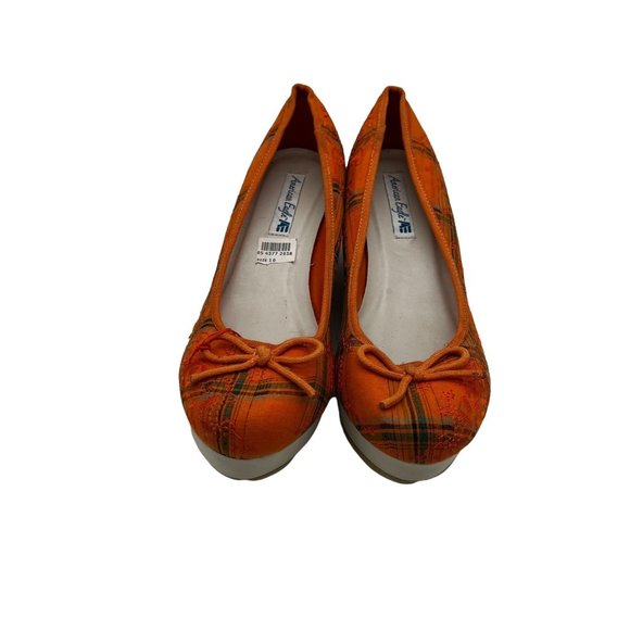 Womens Size 10 Wedge Slip On Fabric Orange Plaid NEW - Picture 2 of 11